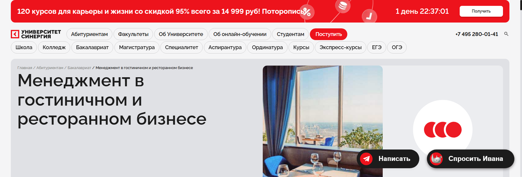 synergyonline.ru высшее ресторанный бизнес